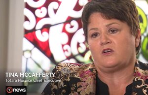 Chief Executive of Tōtara Hospice being interviewed by 1News