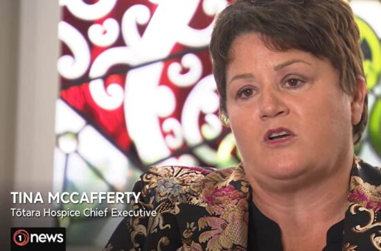 Chief Executive of Tōtara Hospice being interviewed by 1News